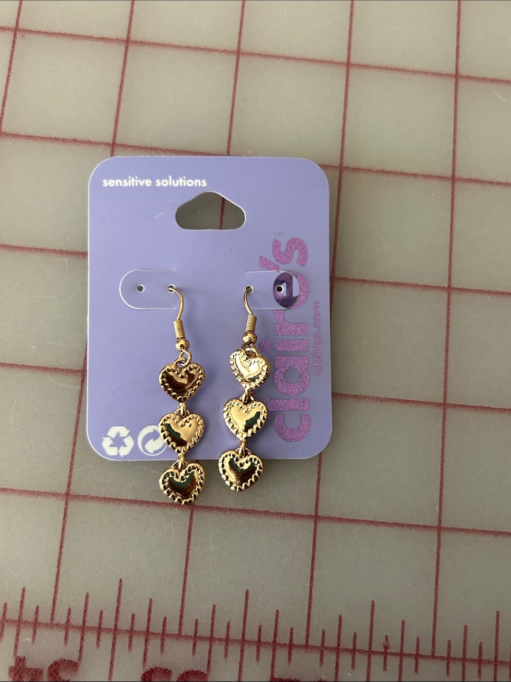 Claire's Gold Triple Heart Drop Earrings